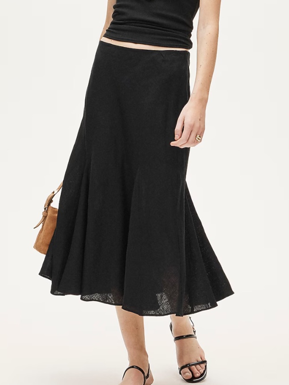 Vintage Y2K Black Flared Gauze Midi Skirt - Low Rise